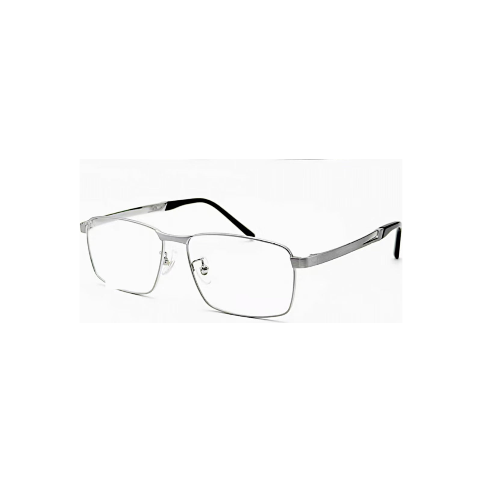 Silver titanium rectangular full-rim glasses, 45-degree product view