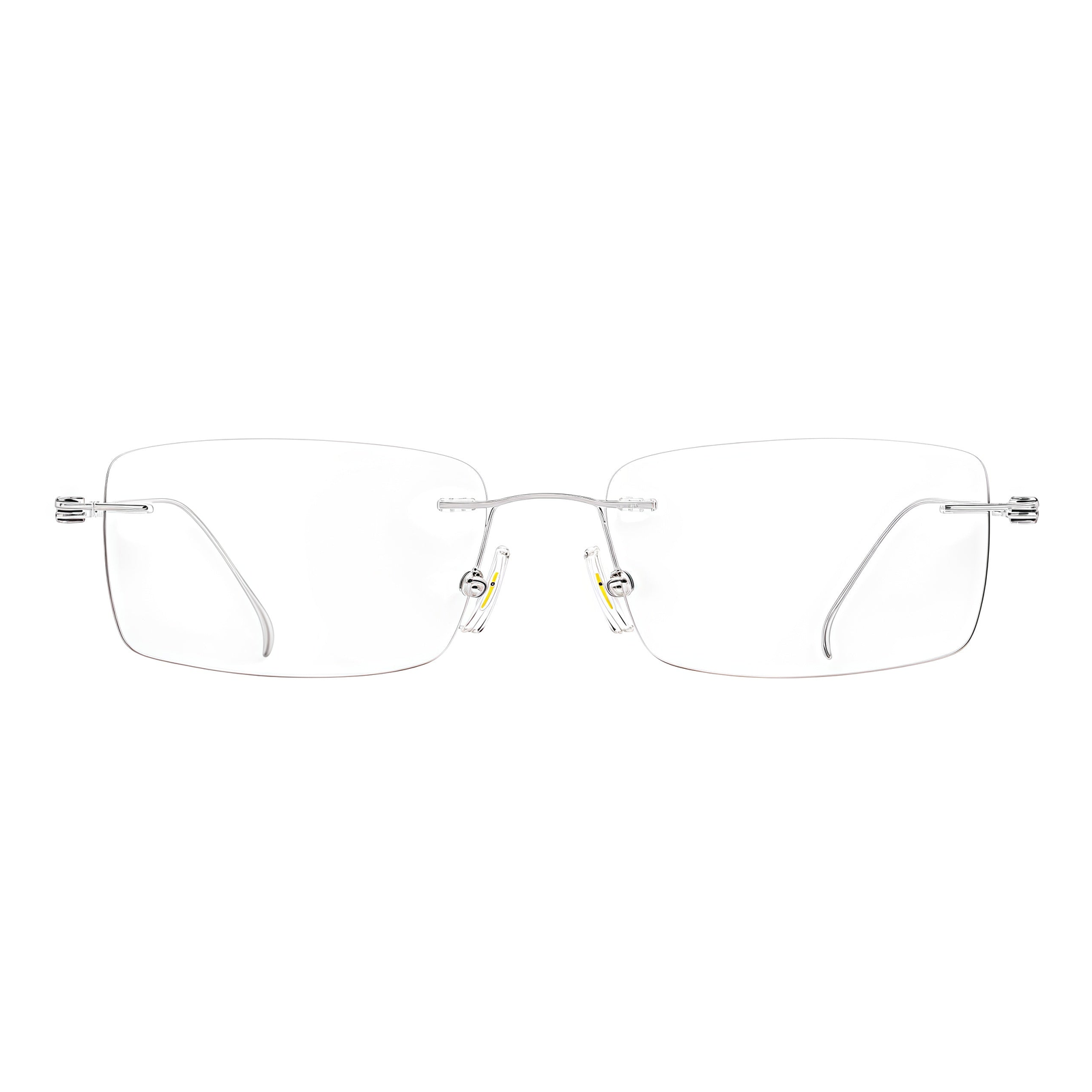 Silver titanium rimless glasses, front product view