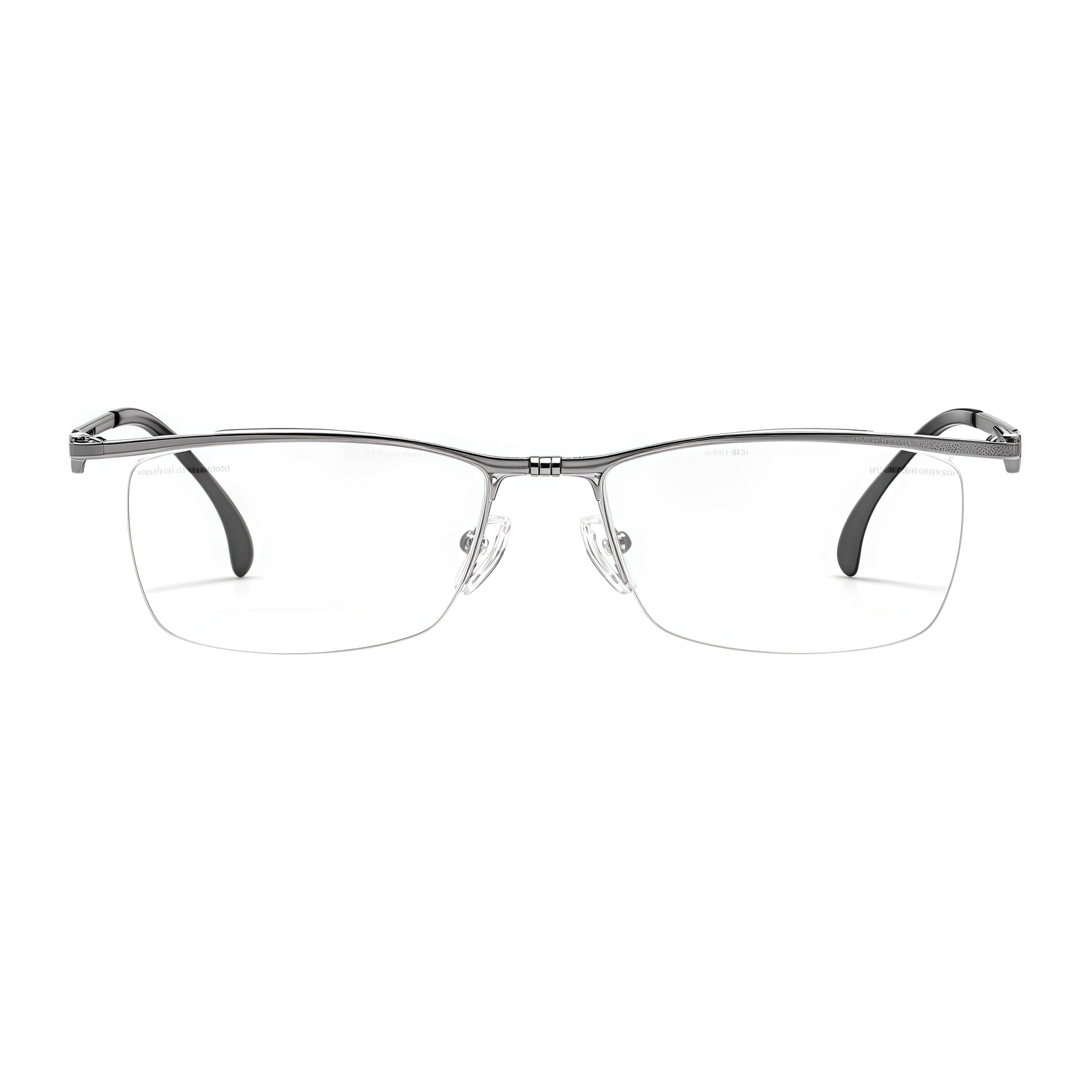 Silver titanium semi-rimless rectangular glasses, front product view