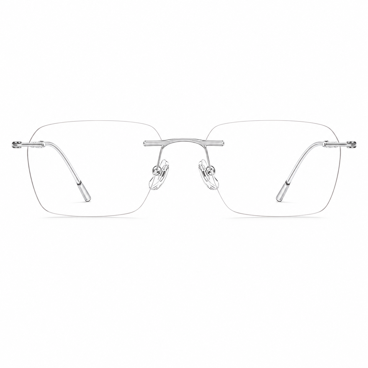 Silver titanium softly squared rimless glasses, front product view