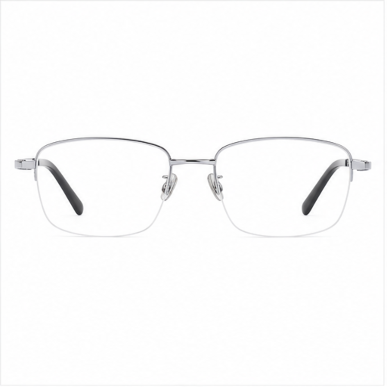Silver unisex professional pure-titanium semi-rimless glasses, front product view