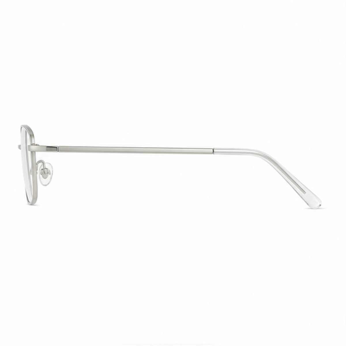 Silver retro small-fit square full-rim glasses, side-profile product view