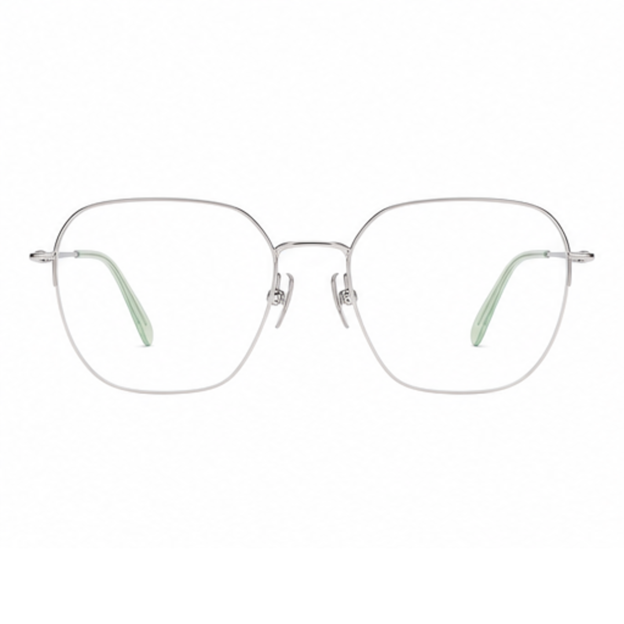 Silver women's modern pure titanium semi-rimless glasses, front product view