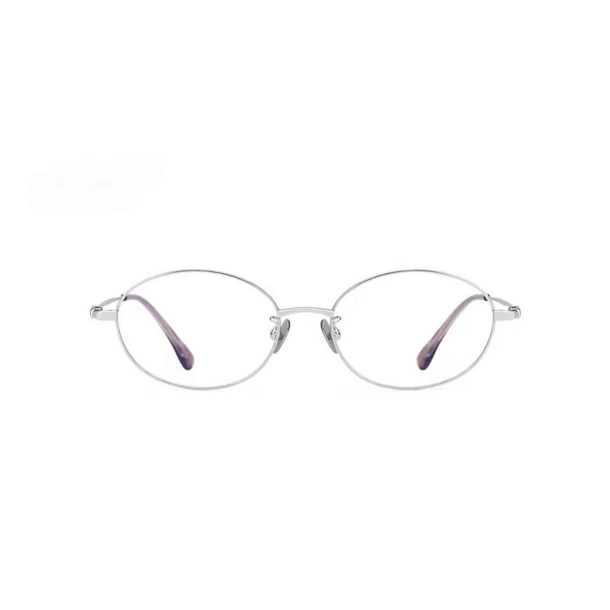 Silver semi-titanium oval full-rim glasses, front product view