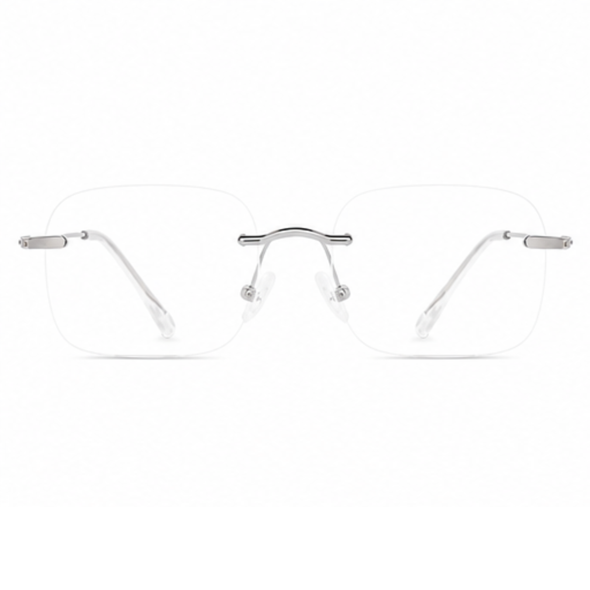 Silver women's small-fit alloy rimless glasses, front product view