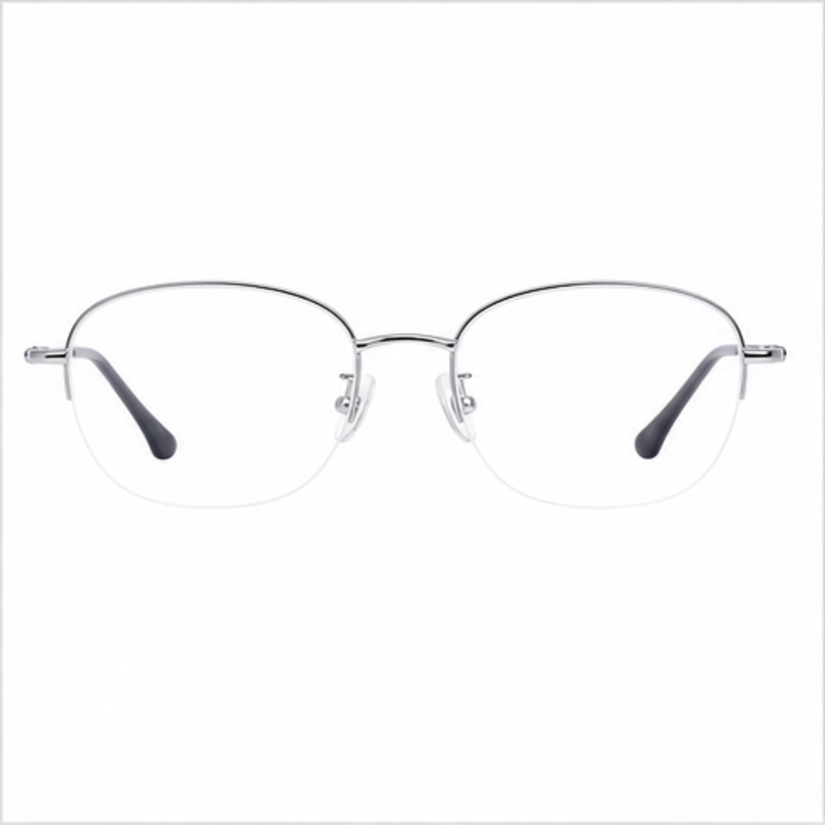 Silver women's stylish pure-titanium semi-rimless glasses, front product view