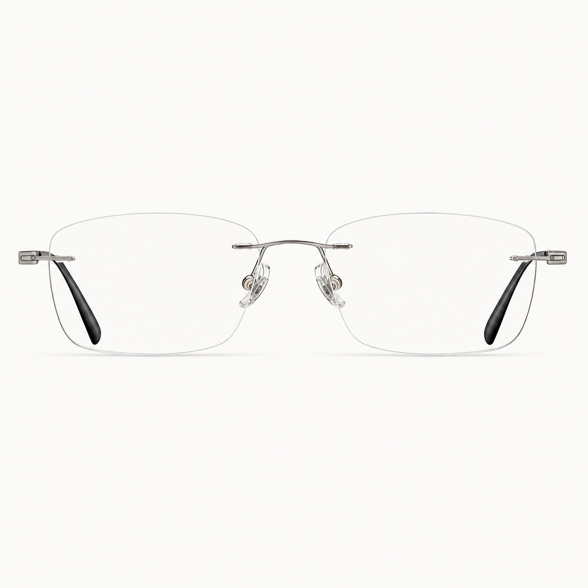 Gunmetal pure titanium rimless slim rectangular eyeglasses, straight-on product view