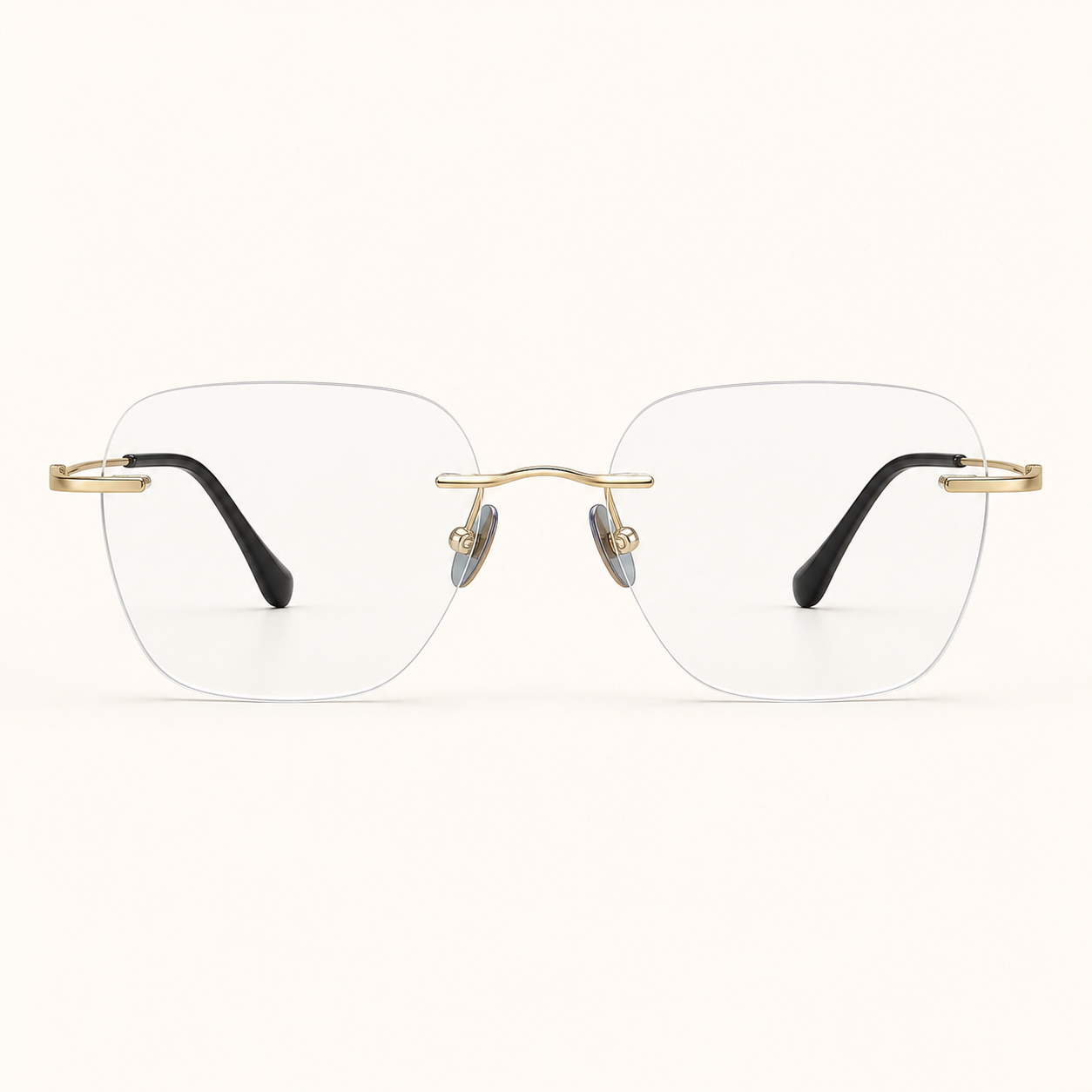 Gold pure titanium rimless deep soft-square eyeglasses, straight-on product view