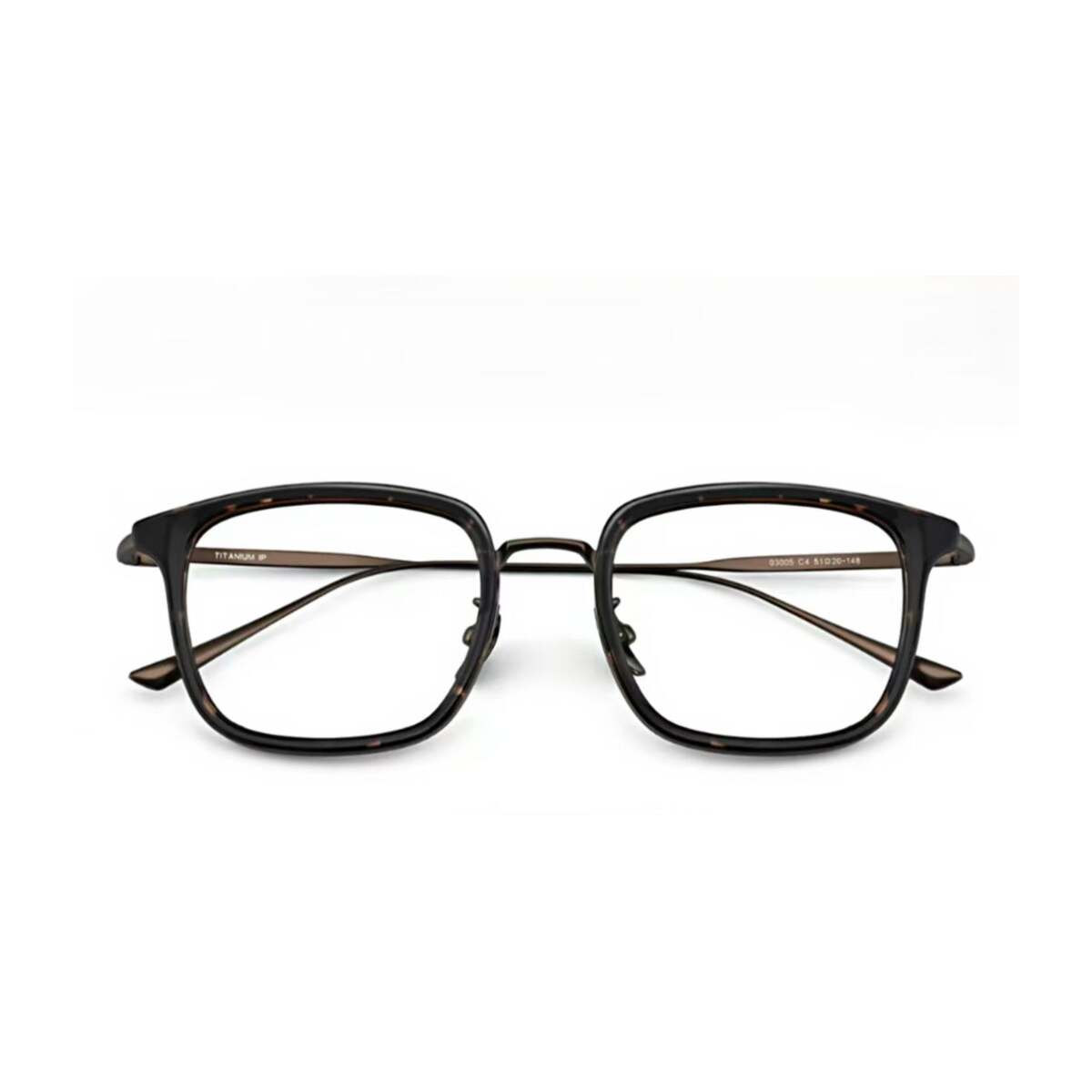 Tortoise Shell titanium and TR square full-rim glasses, front product view
