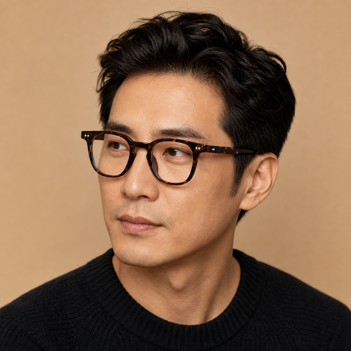 Tortoise Shell TR90 full-rim glasses worn by an adult East Asian man