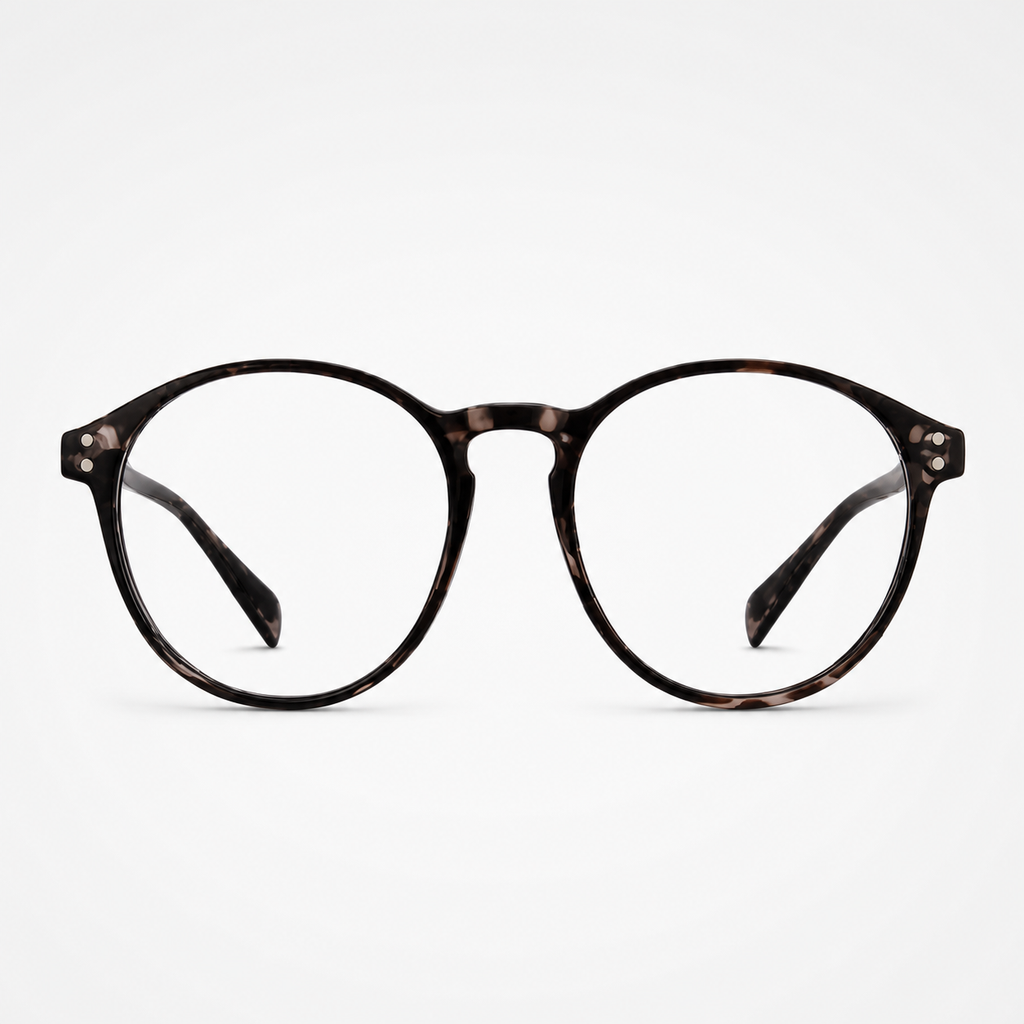 Tortoise Shell women's polycarbonate round-panto full-rim glasses, front product view