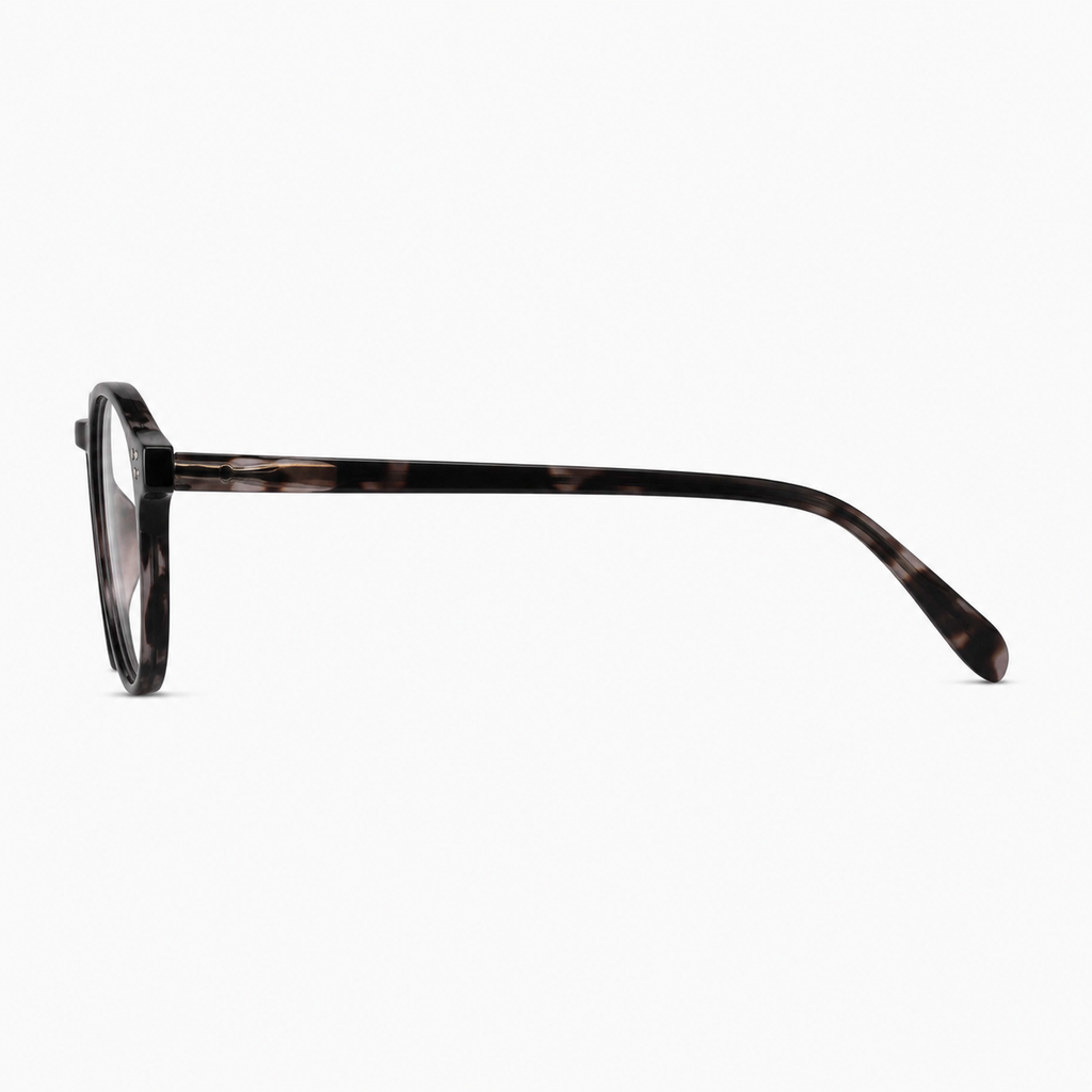 Tortoise Shell women's polycarbonate round-panto full-rim glasses, side-profile product view