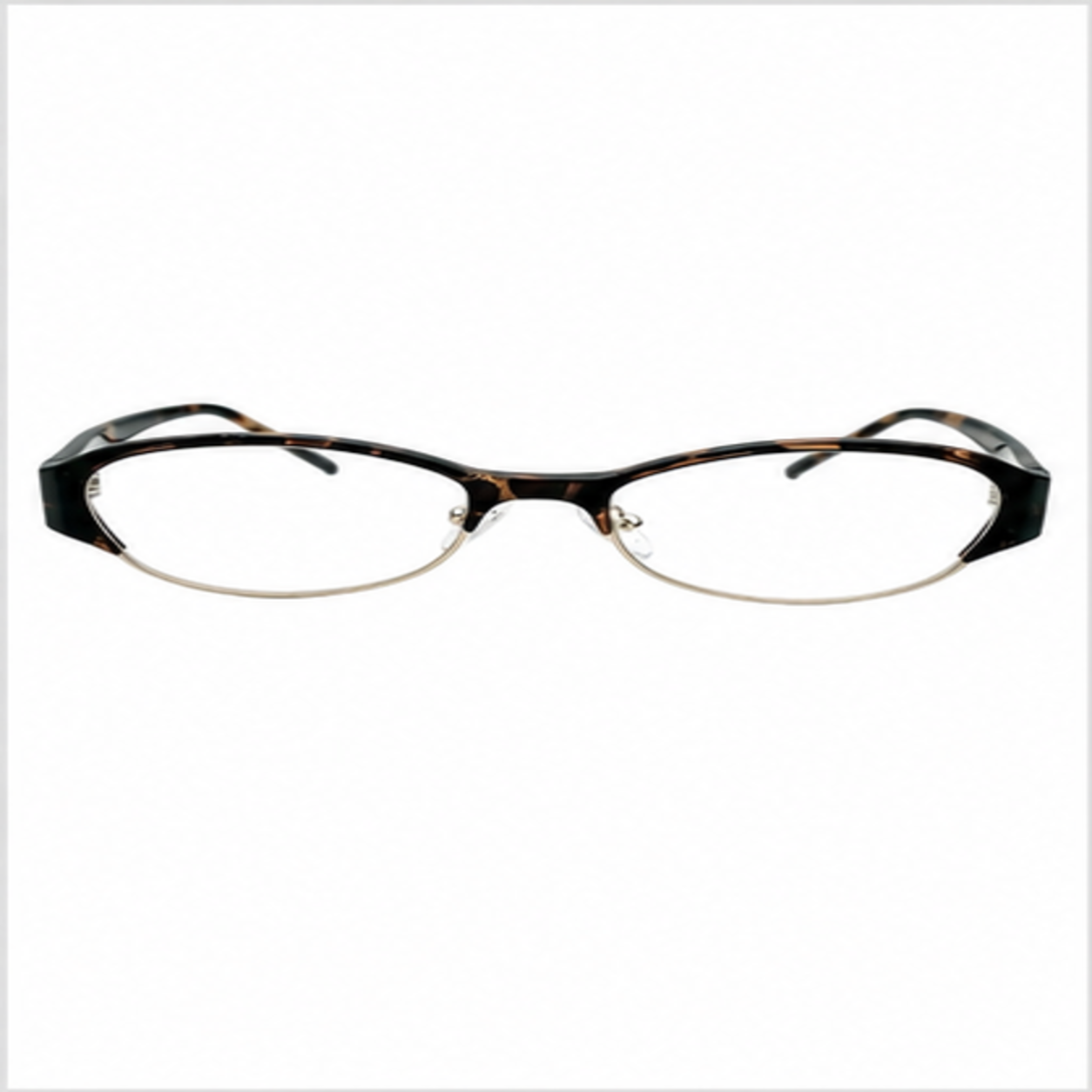 Tortoise unisex minimalist TR and alloy semi-rimless glasses, front product view