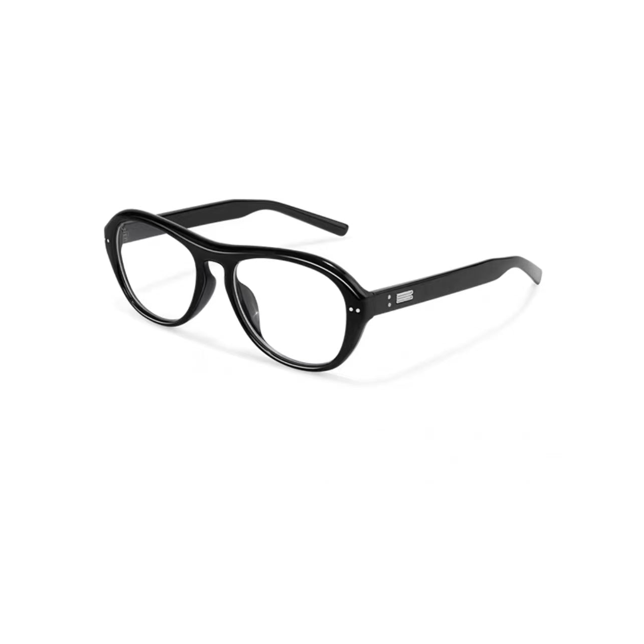 Black unisex oversized polycarbonate full-rim glasses, 45-degree product view