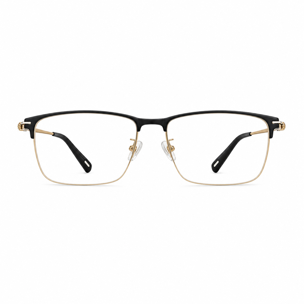 Black/Gold unisex titanium rectangular semi-rimless glasses, front product view