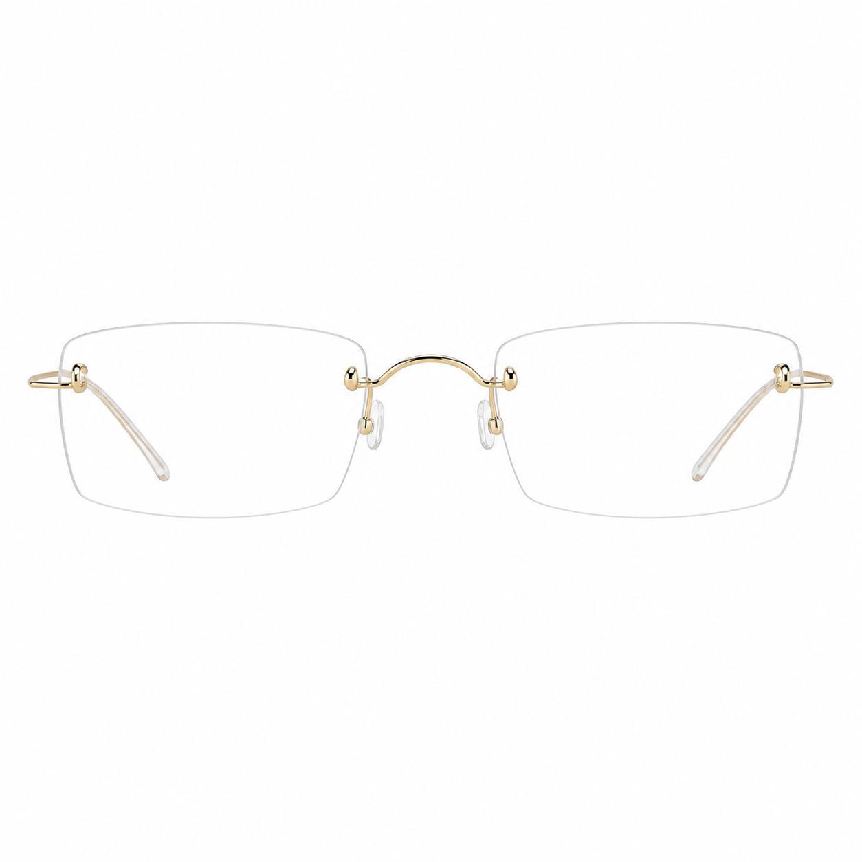 Gold unisex pure-titanium rimless arched-bridge glasses, front product view