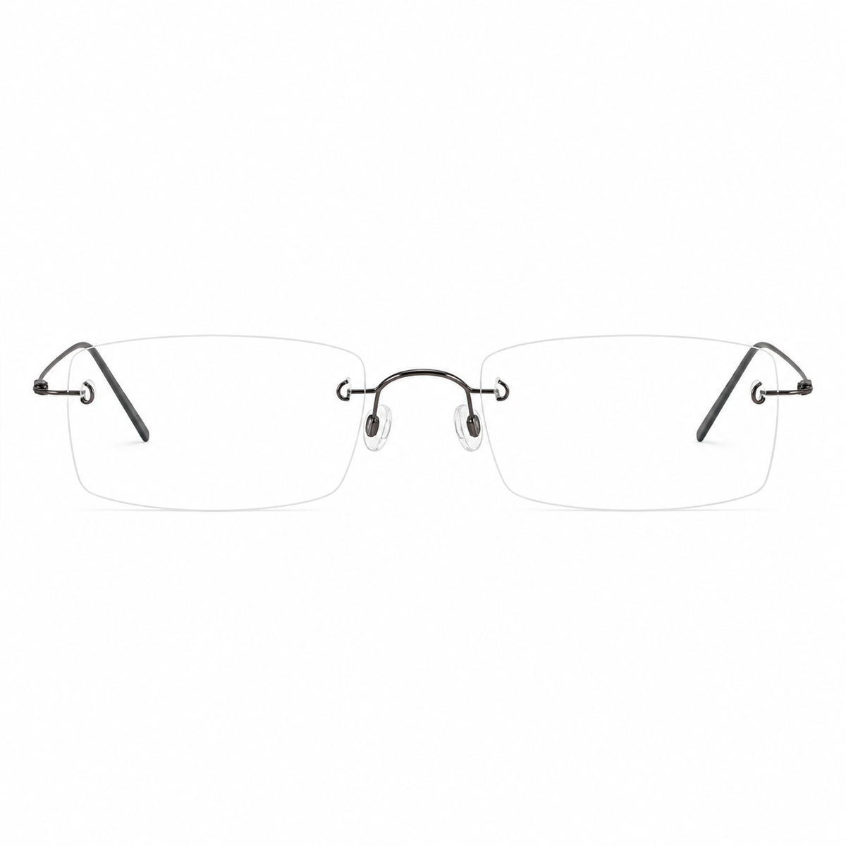 Gunmetal unisex pure-titanium rimless arched-bridge glasses, front product view