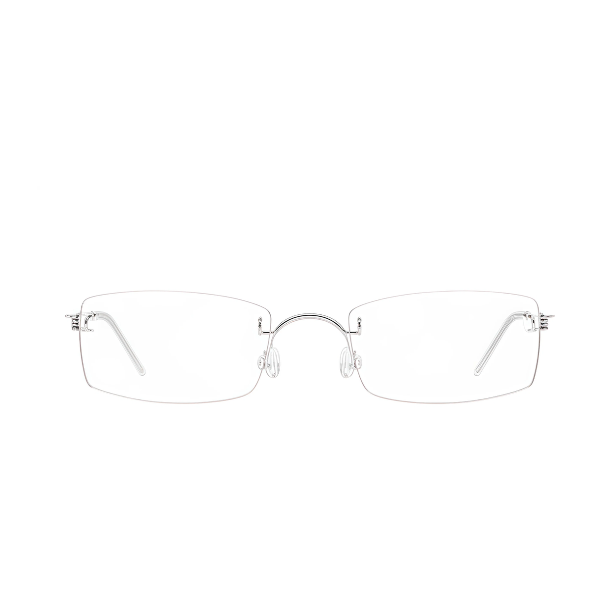 Silver unisex pure-titanium rimless arched-bridge glasses, front product view