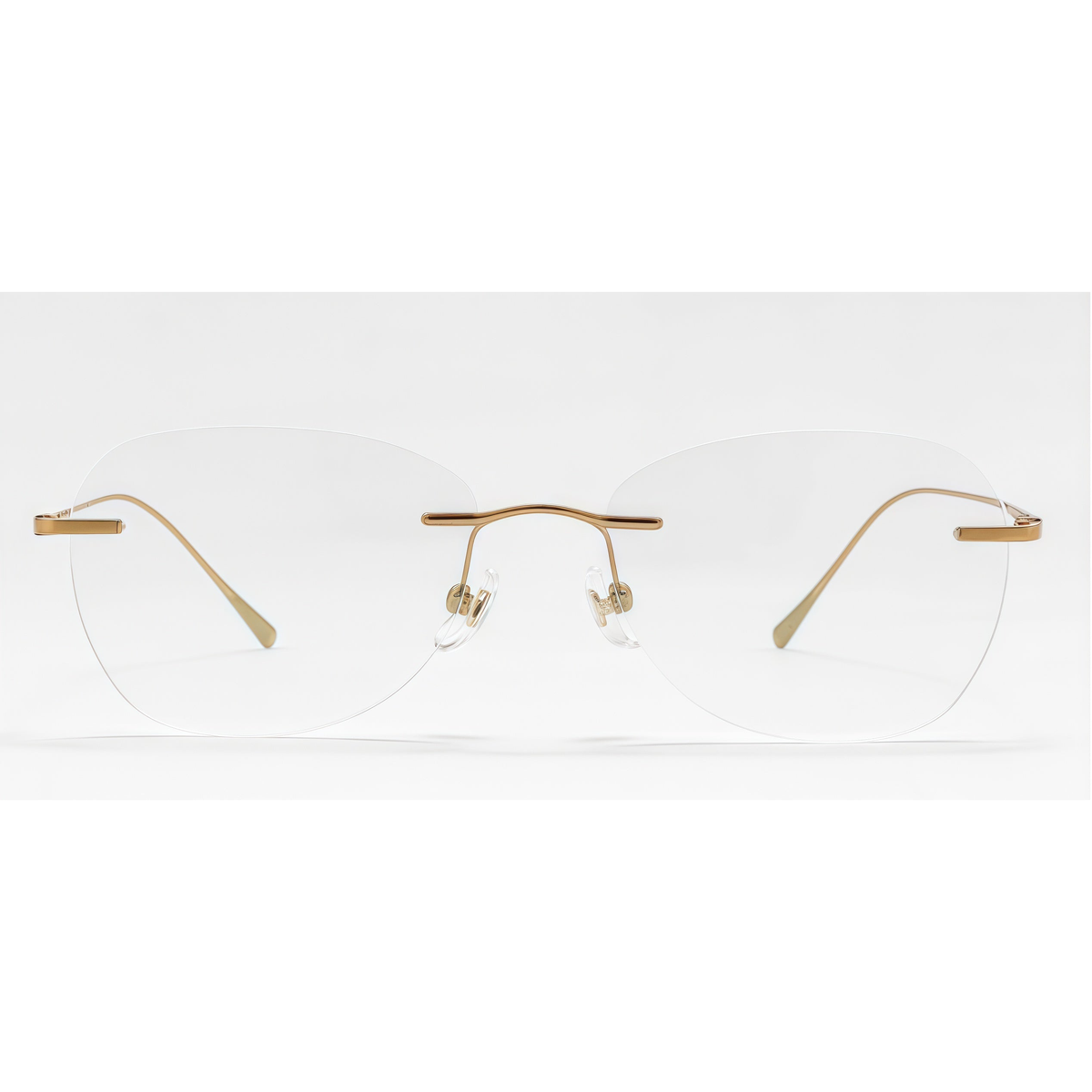 Gold unisex pure titanium rimless rectangular glasses, front product view
