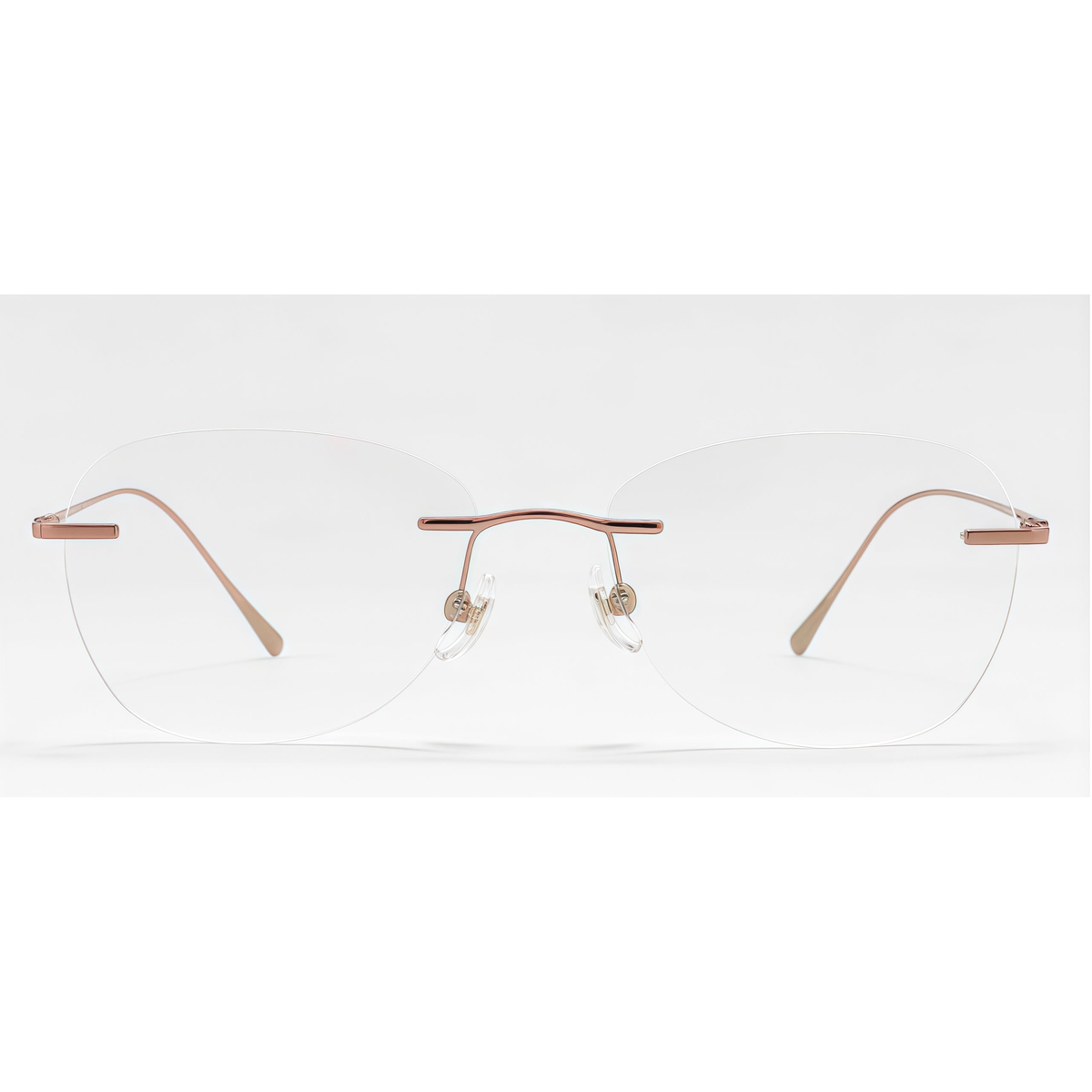 Rose Gold unisex pure titanium rimless rectangular glasses, front product view