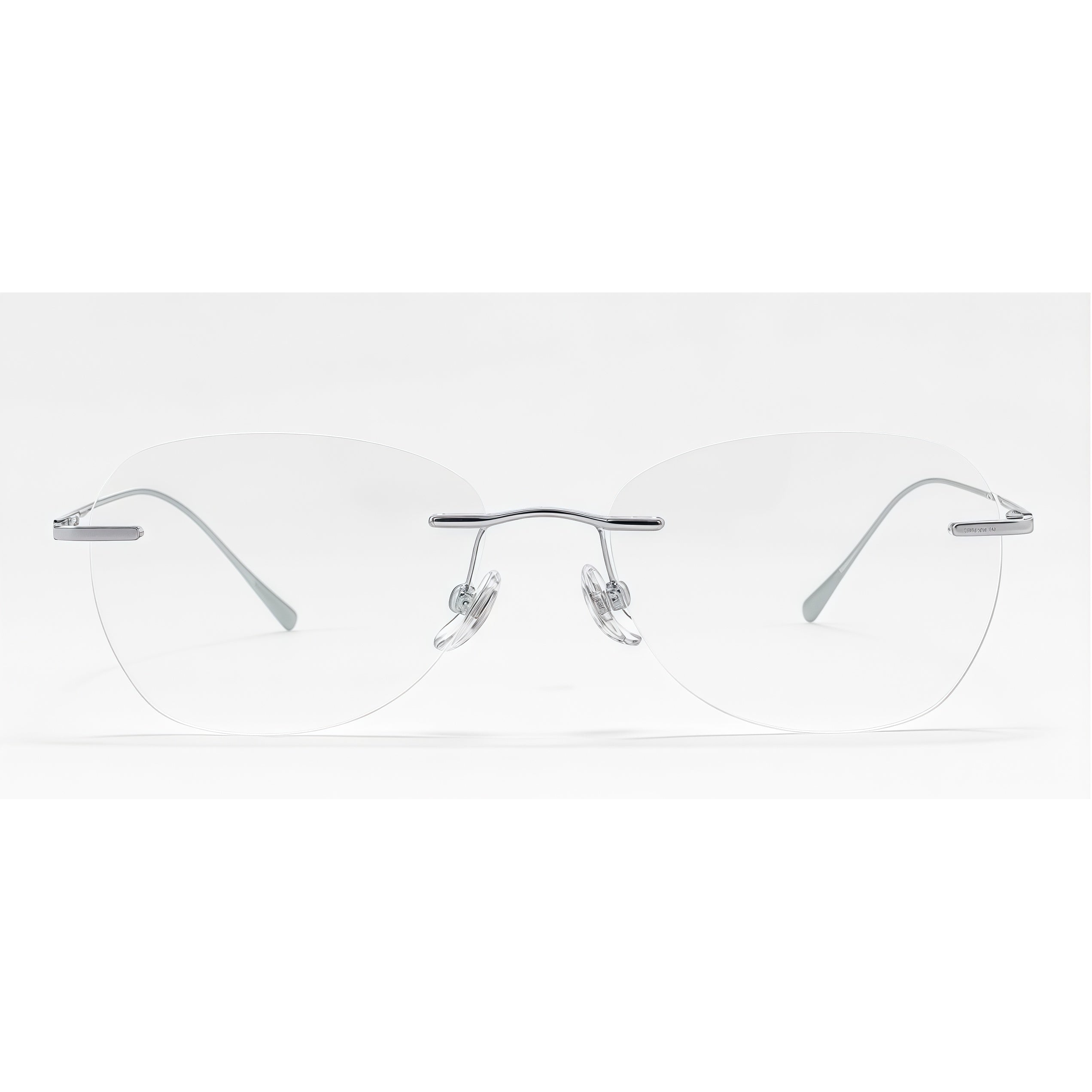 Silver unisex pure titanium rimless rectangular glasses, front product view
