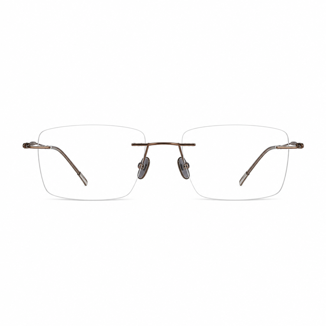 Antique Bronze unisex pure-titanium rimless stepped-temple glasses, front product view