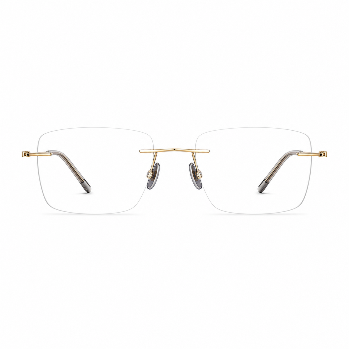 Gold unisex pure-titanium rimless stepped-temple glasses, front product view