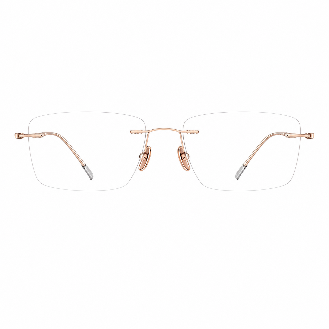 Rose Gold unisex pure-titanium rimless stepped-temple glasses, front product view