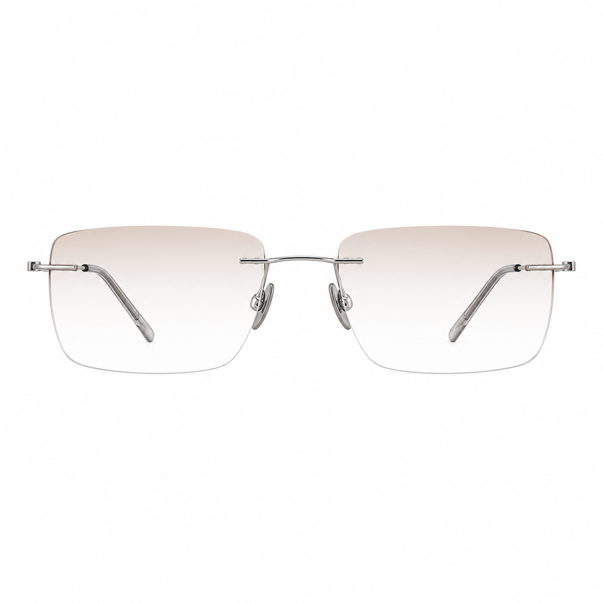 Silver unisex rimless glasses with brown gradient lenses, front product view
