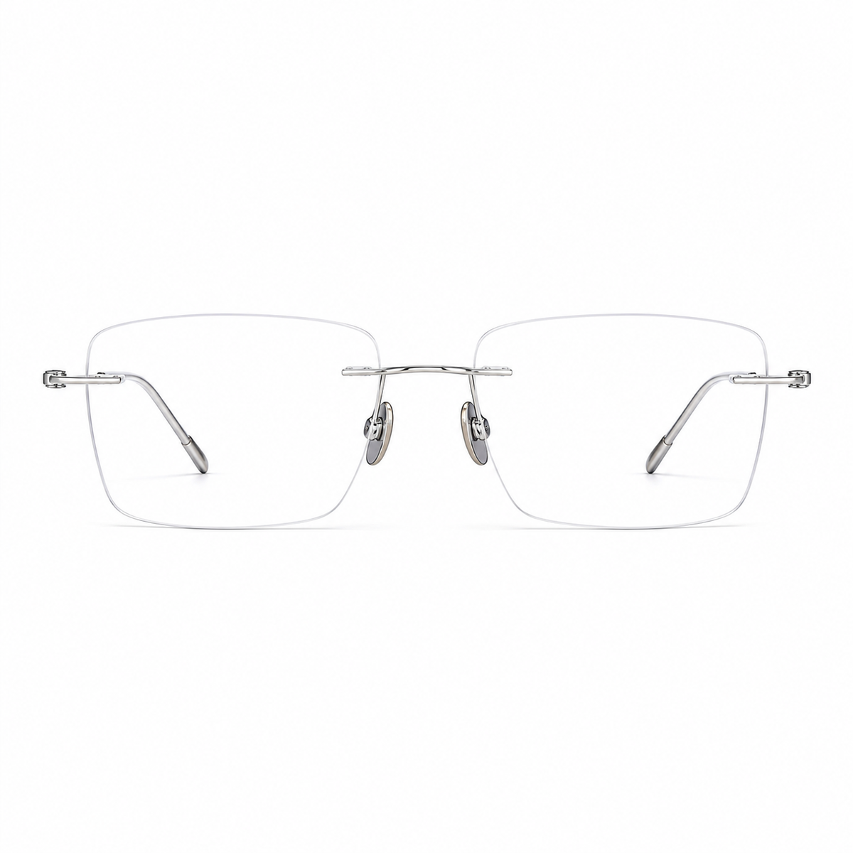 Silver unisex pure-titanium rimless stepped-temple glasses, front product view