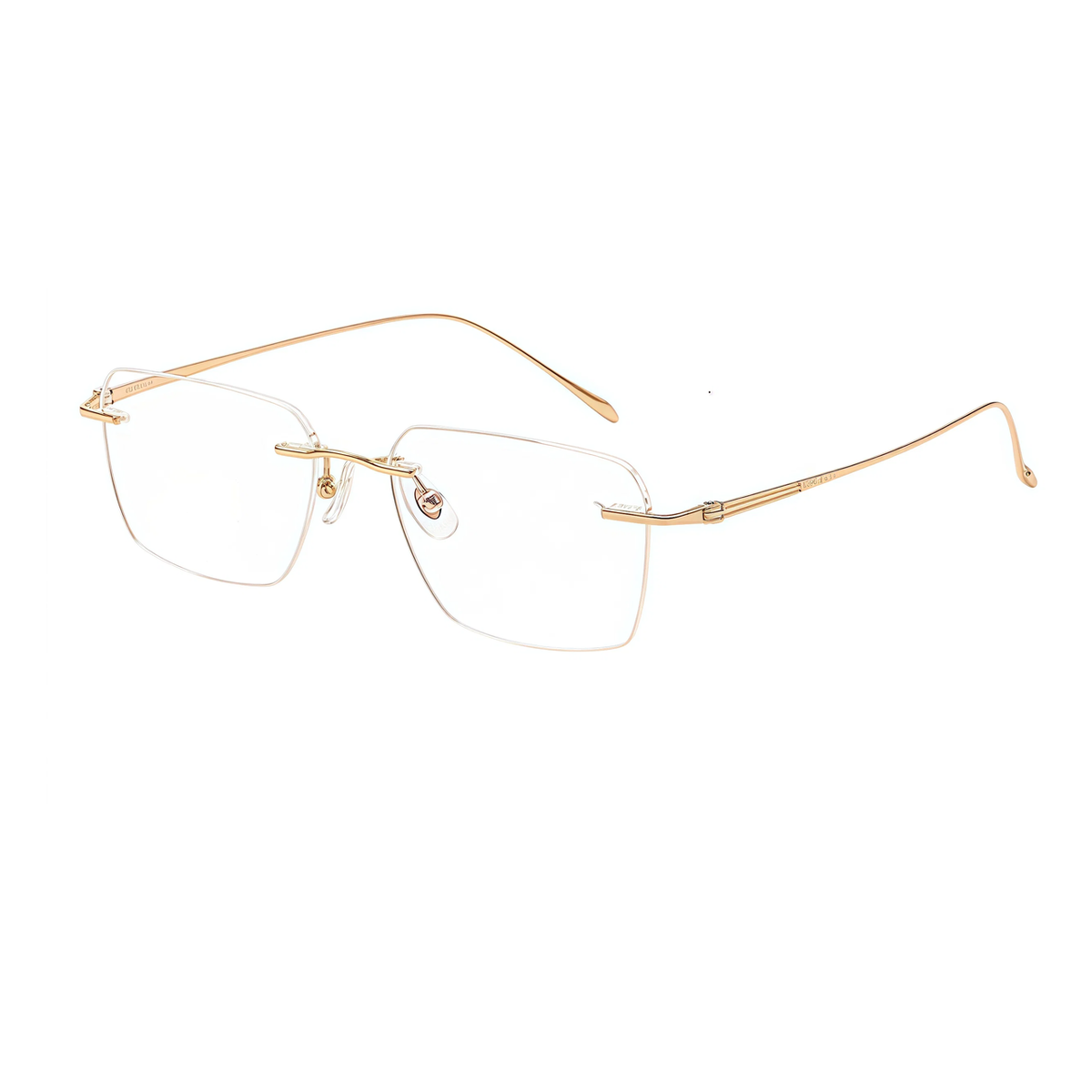 Gold unisex semi-titanium rimless wave-bridge glasses, 45-degree product view