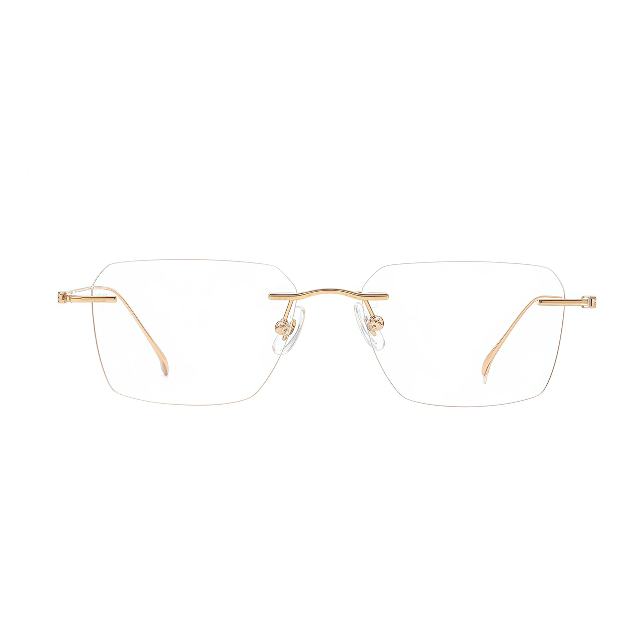 Gold unisex semi-titanium rimless wave-bridge glasses, front product view