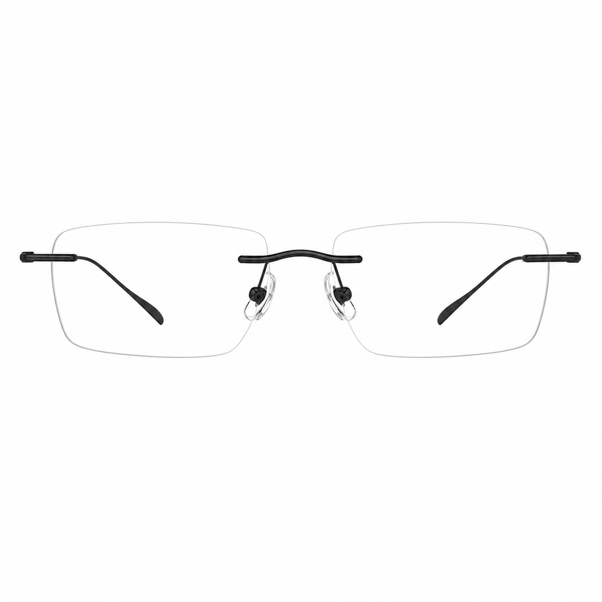 Black unisex titanium rimless sculpted-hinge glasses, front product view
