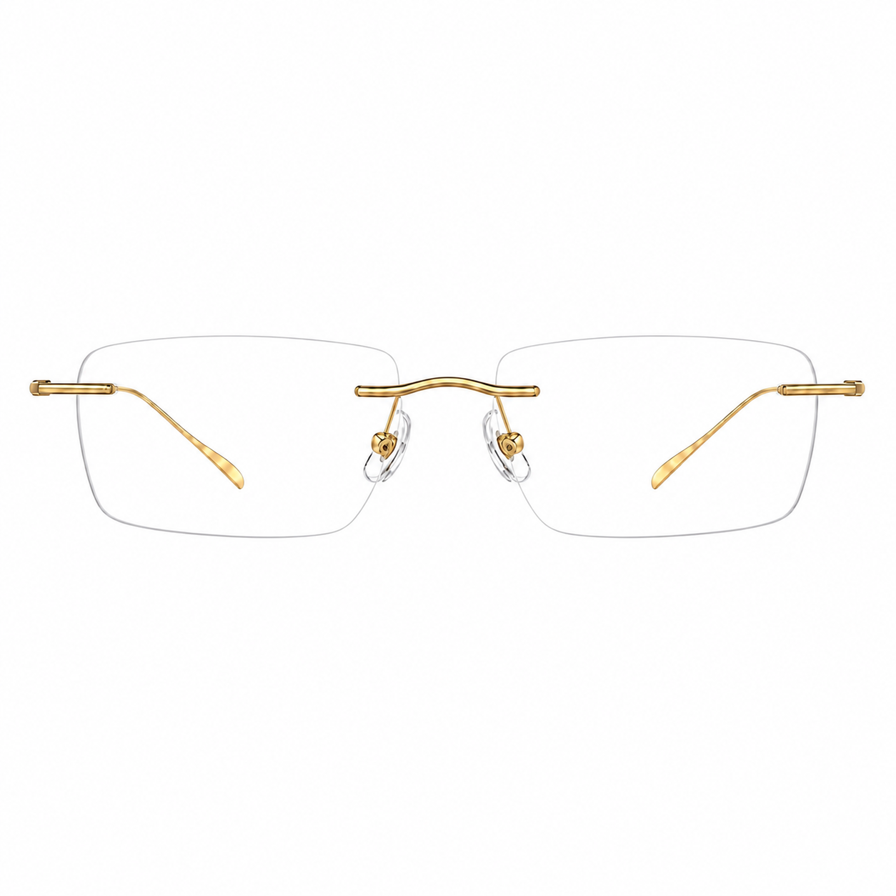 Gold unisex titanium rimless sculpted-hinge glasses, front product view