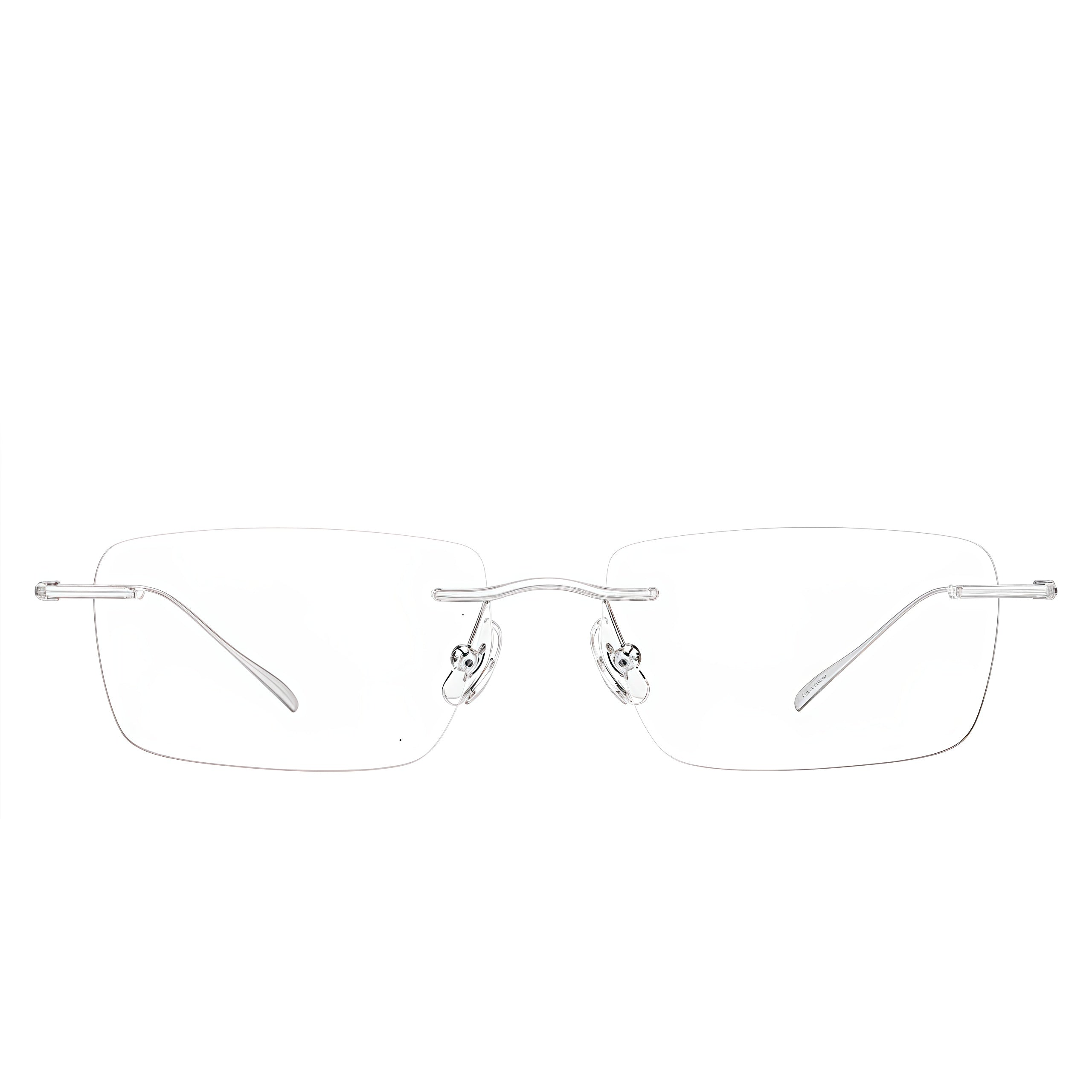 Silver unisex titanium rimless sculpted-hinge glasses, front product view