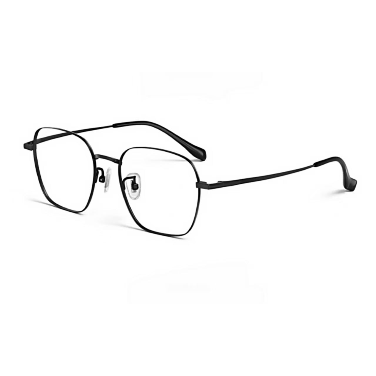 Black unisex oversized pure titanium full-rim glasses, 45-degree product view
