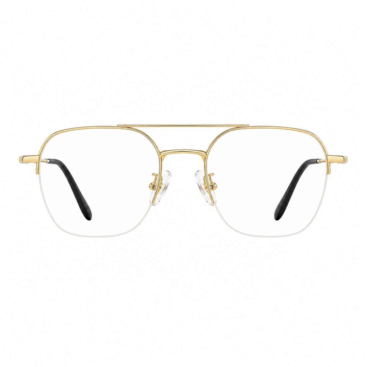 Gold unisex pure titanium double-bridge semi-rimless glasses, front product view