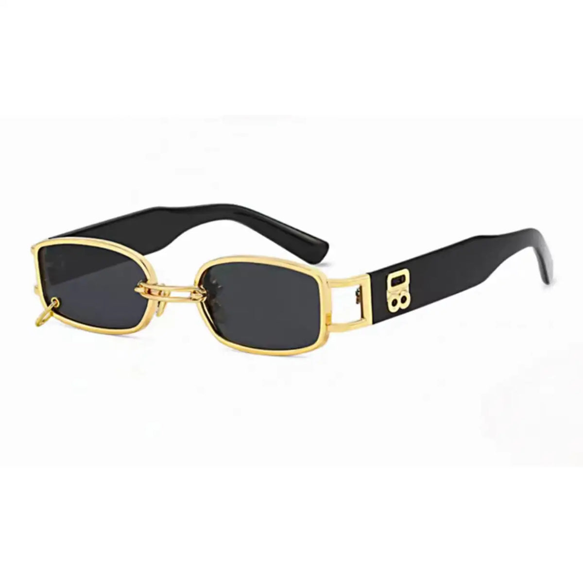 Women’s Black full-rim narrow square sunglasses, 45-degree product view