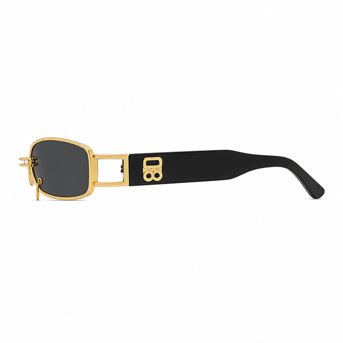 Women’s Black full-rim narrow square sunglasses, side-profile product view