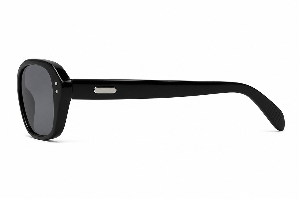 Women’s Black full-rim square sunglasses, side-profile product view