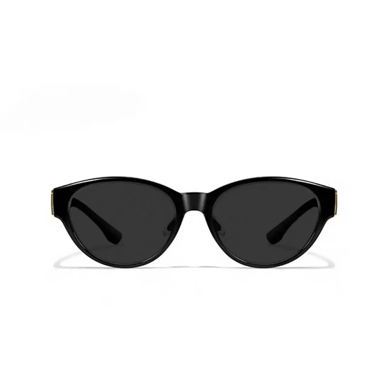 Women’s Black full-rim wide cat-eye sunglasses, straight-on product view