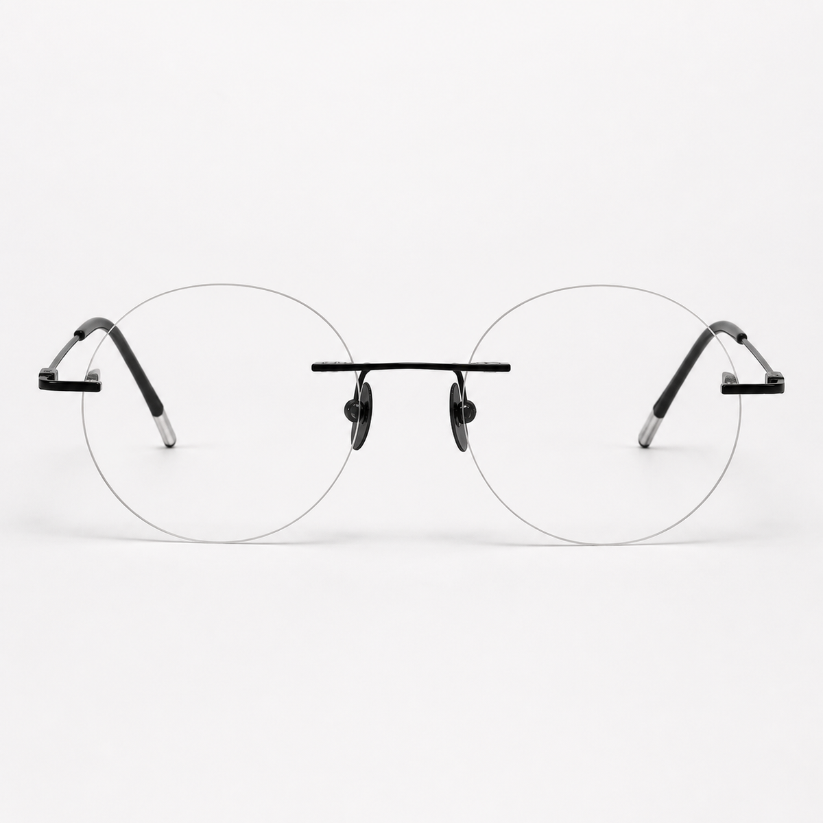 Black titanium rimless oval eyeglasses, straight-on product view
