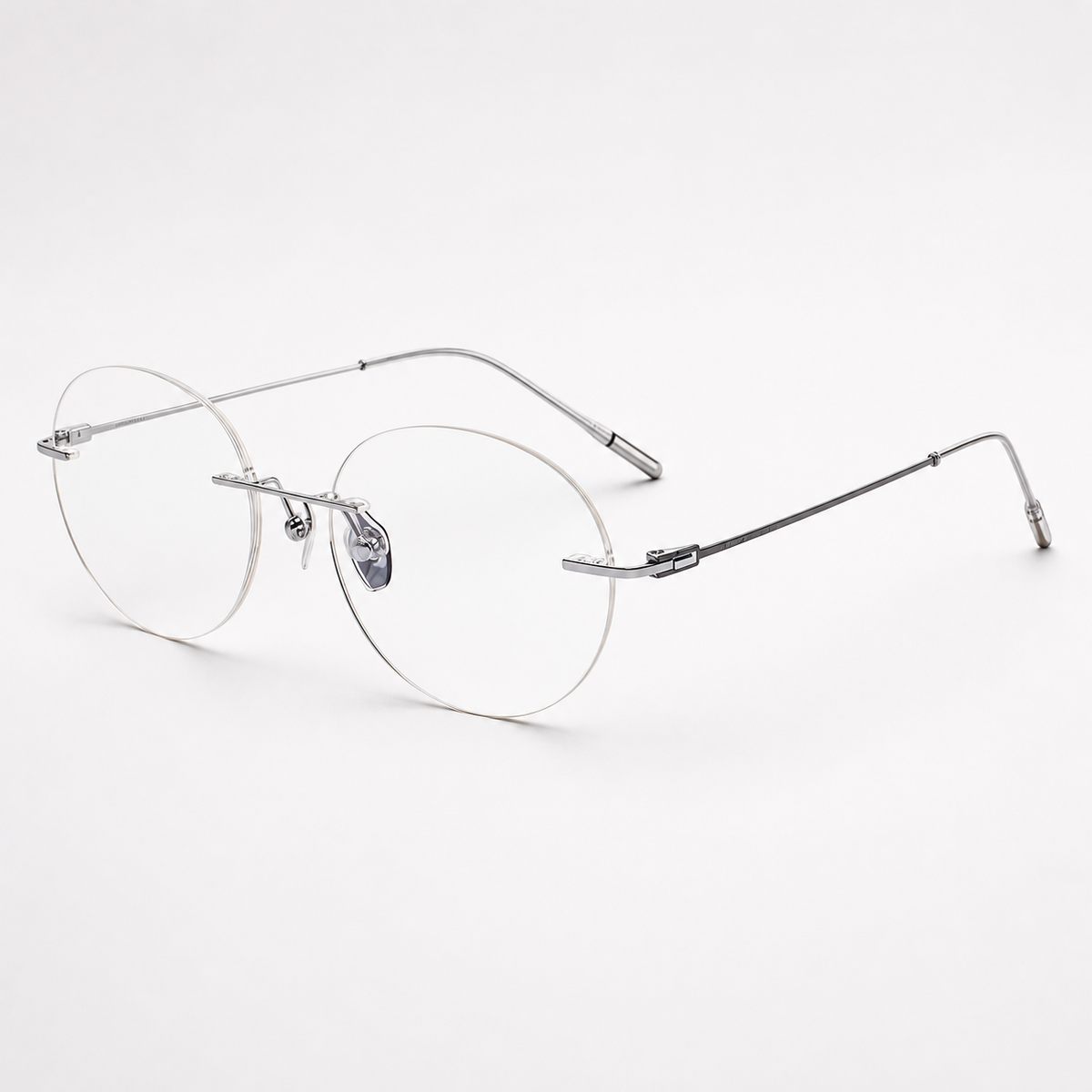 Black/Silver titanium rimless oval eyeglasses, 45-degree product view