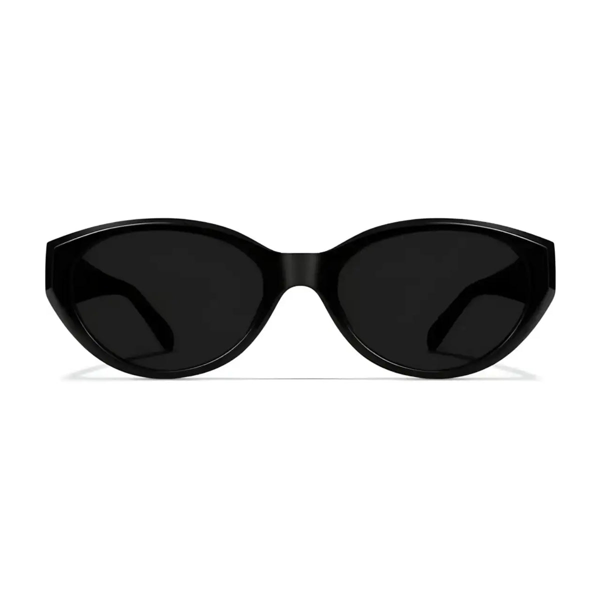 Women’s Black full-rim narrow oval sunglasses, straight-on product view
