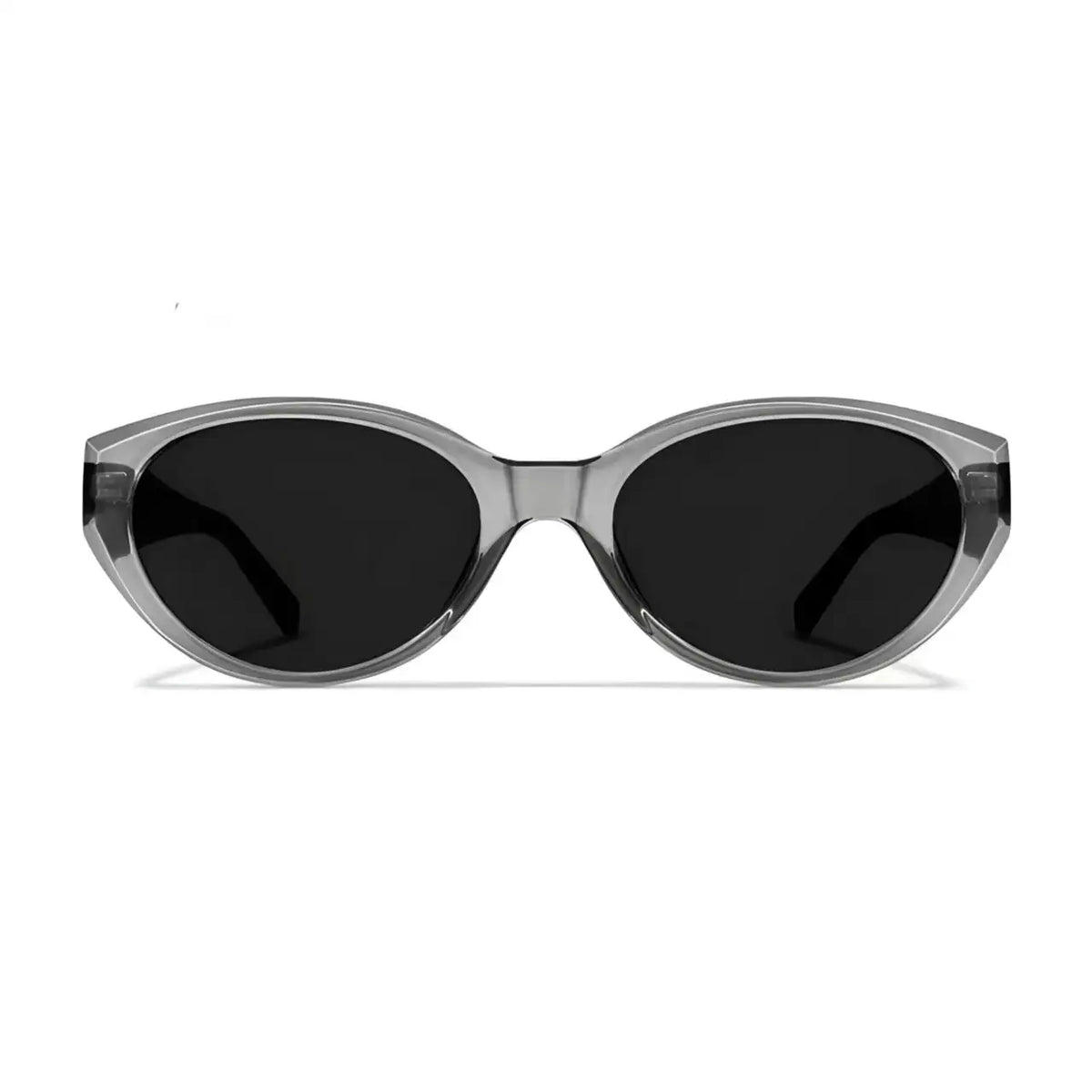Women’s Gray full-rim narrow oval sunglasses, straight-on product view