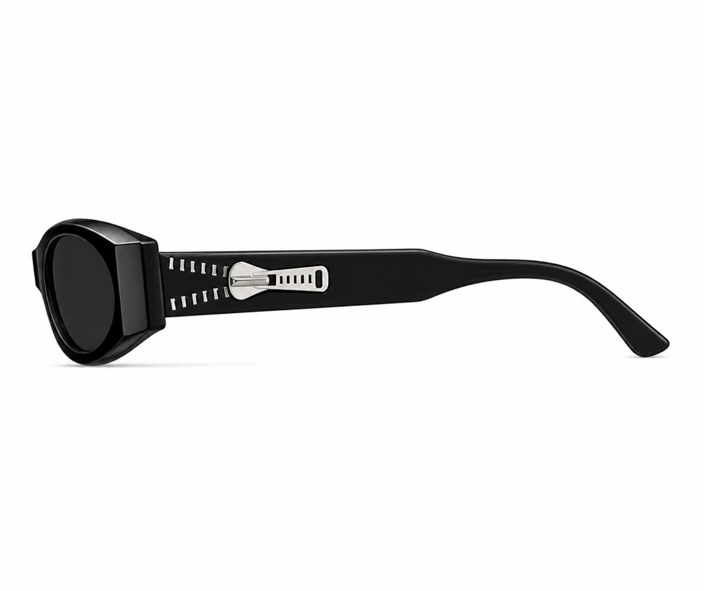 Women’s Black full-rim narrow rectangle sunglasses, side-profile product view