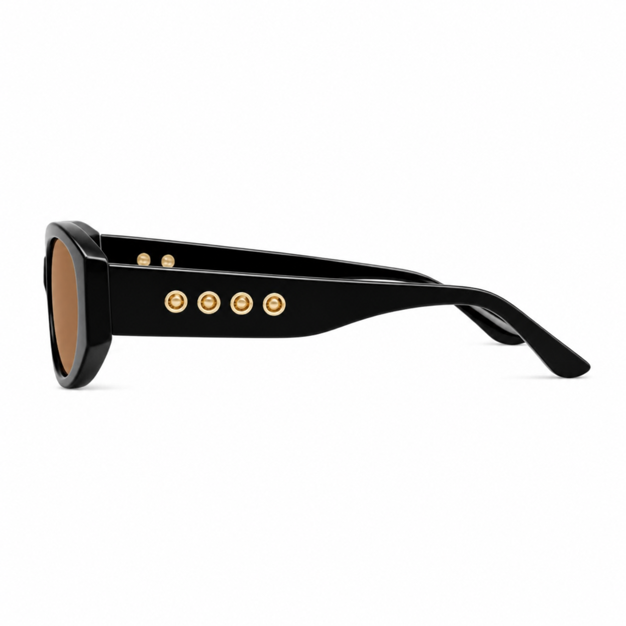 Women’s Amber Brown full-rim narrow cat-eye sunglasses, side-profile product view
