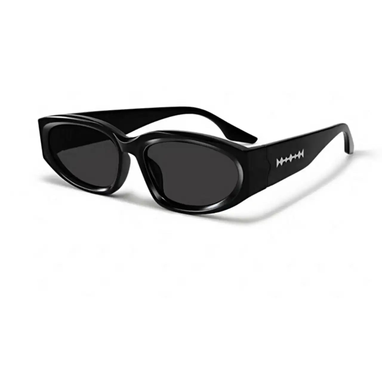 Women’s Glossy Black full-rim angular rectangle sunglasses, 45-degree product view