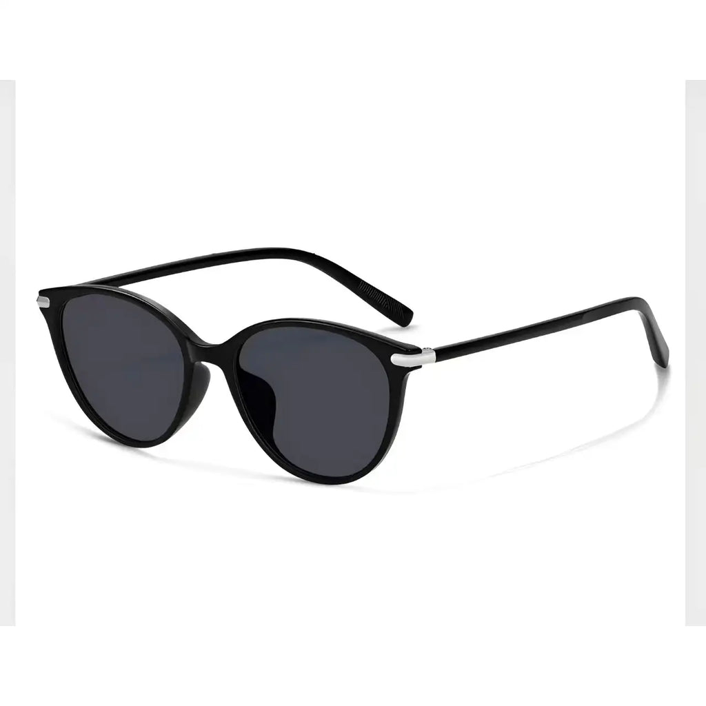Women’s Black full-rim oval cat-eye sunglasses, 45-degree product view
