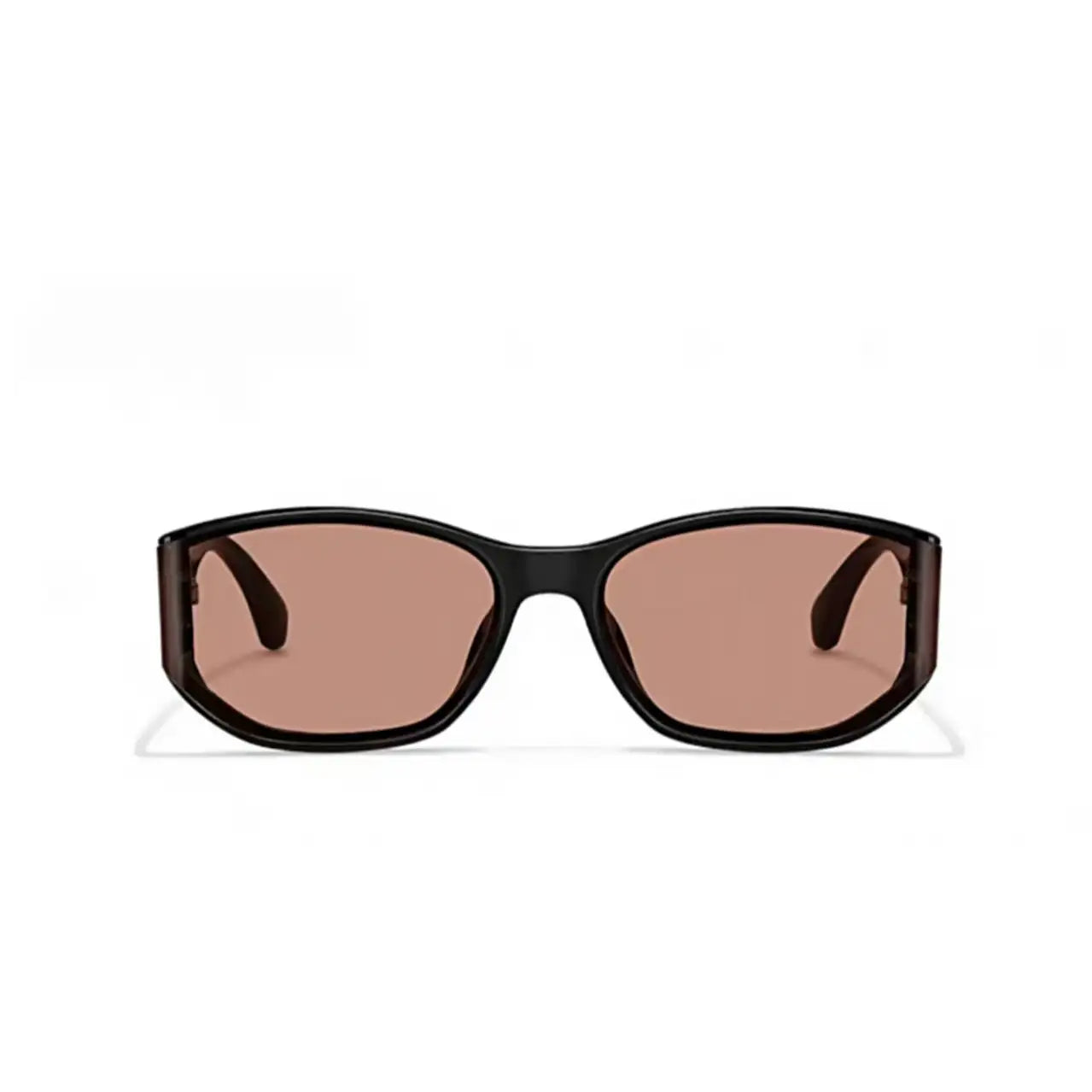Women’s Amber Brown full-rim curved shield sunglasses, straight-on product view